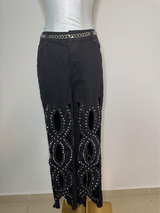 Black Jean with rhinestone cutouts